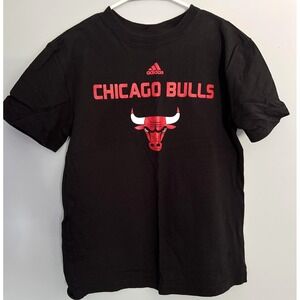 Chicago Bulls Shirt Black NBA Basketball Adidas Tee Youth‎ 14 Cotton